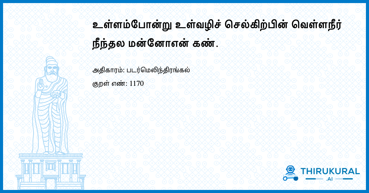 உள்ளம்போன்று உள்வழிச் செல்கிற்பின் வெள்ளநீர் நீந்தல மன்னோஎன் கண்.