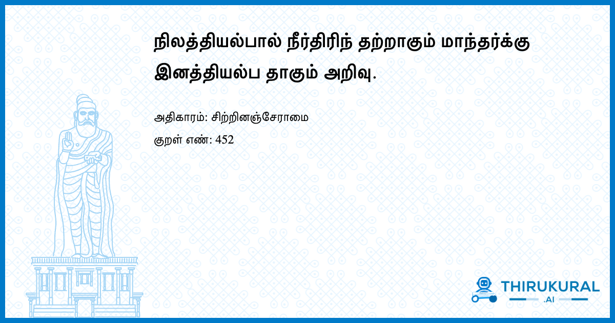 நிலத்தியல்பால் நீர்திரிந் தற்றாகும் மாந்தர்க்கு இனத்தியல்ப தாகும் அறிவு.
