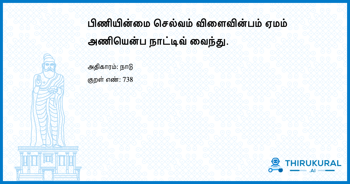 பிணியின்மை செல்வம் விளைவின்பம் ஏமம் அணியென்ப நாட்டிவ் வைந்து.