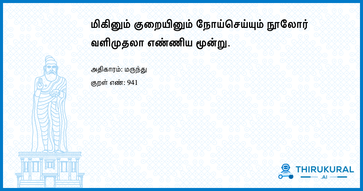 மிகினும் குறையினும் நோய்செய்யும் நூலோர் வளிமுதலா எண்ணிய மூன்று.